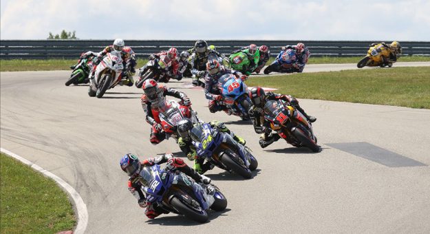 Jake Gagne leads the MotoAmerica Superbike field Saturday at the Pittsburgh International Race Complex. (Brian J. Nelson Photo)