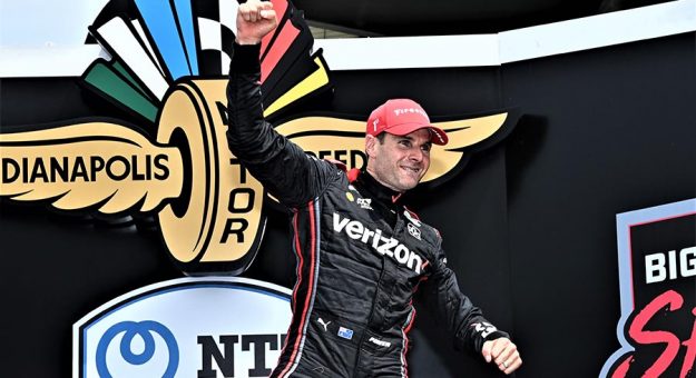 Will Power celebrates his first NTT IndyCar Series win of the season Saturday. (Al Steinberg Photo)