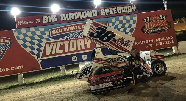 Cory Haas in victory lane at Big Diamond Spedway. (Kyle McFadden Photo)