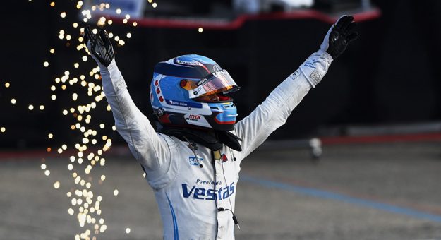 Nyck de Vries celebrates after capturing his first Formula E championship on Sunday in Germany.