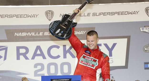 Ryan Preece in victory lane after a NASCAR Camping World Truck Series triumph at Nashville Superspeedway. (HHP/Harold Hinson Photo)