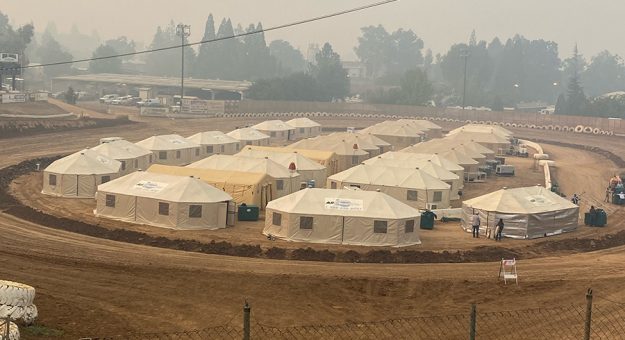 Firefighters are using Placerville Speedway as a staging area to battle wildfires in California.