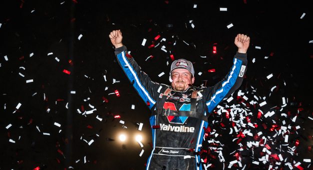 Brandon Sheppard took another step closer to World of Outlaws Morton Buildings Late Model Series history Sunday night. (Jacy Norgaard Photo)