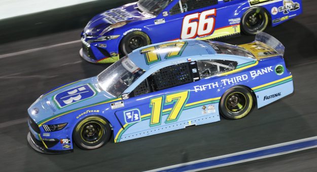 #17: Chris Buescher, Roush Fenway Racing, Ford Mustang Fifth Third Bank and #66: David Starr, Motorsports Business Management. Ford Mustang Crash Claims during the NASCAR Cup Series Coca-Cola 600 at Charlotte Motor Speedway in Concord, N.C., May 30, 2021.  (HHP/Chris Owens)