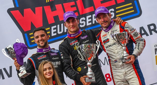 Vittorio Ghirelli (center) earned his first EuroNASCAR PRO win Sunday at Autodrom Most. (Bart Dehaese Photo)