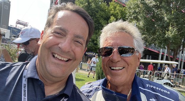Ralph Sheheen (left) with Mario Andretti during the Music City Grand Prix.