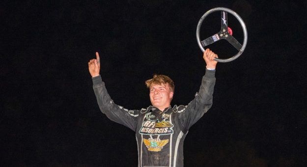 Eight days after losing his father, D.J. Troutman, to COVID-19 pneumonia, Drake Troutman scored the most meaningful win of his life Aug. 20 at Roaring Knob Motorsports Complex in Markleysburg, Pa. (Shawn Cooper Photo)
