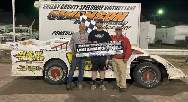 Brandon Saltzman beat the odds and raced his way into the history book as the 2021 IMCA Sunoco Late Model track champion at Shelby County Speedway. (Chris Brown Motorsports Marketing Photo)