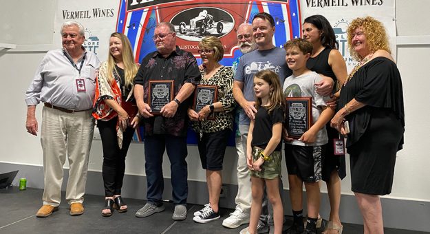 Tommy Hunt and members of his family during the Calistoga Speedway Hall of Fame ceremony Friday evening.