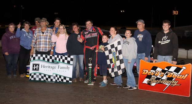 Tim LaDuc was the Sportsman Modified winner at Devil's Bowl Speedway on Heritage Family Credit Union Night. (Jeremy McGaffin photo)