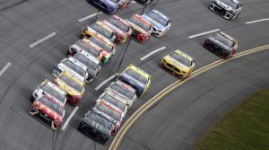 TALLADEGA, ALABAMA - OCTOBER 04: Bubba Wallace, driver of the #23 McDonald's Toyota, leads the field during the NASCAR Cup Series YellaWood 500 at Talladega Superspeedway on October 04, 2021 in Talladega, Alabama. (Photo by Brian Lawdermilk/Getty Images) | Getty Images