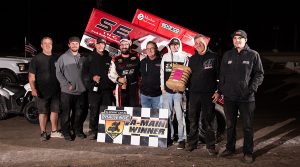 Dominic Scelzi in victory lane after his recent victory in the Cotton Classic. (Devin Mayo Photo)