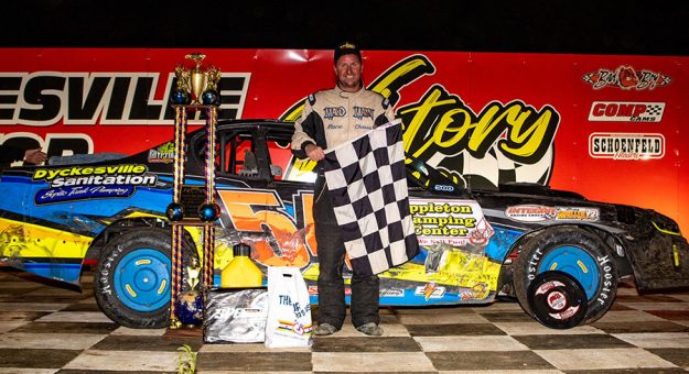 Benji LaCrosse in victory lane Saturday at Batesville Motor Speedway. (Checkered Chic Photography Photo)