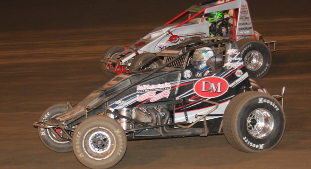 Bryan Clauson and Damion Gardner during the 2015 Oval Nationals. (Doug Allen Photo)
