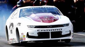 Aaron Stanfield at the wheel of his Chevrolet Camaro Pro Stock entry. (Kent Steele Photo)