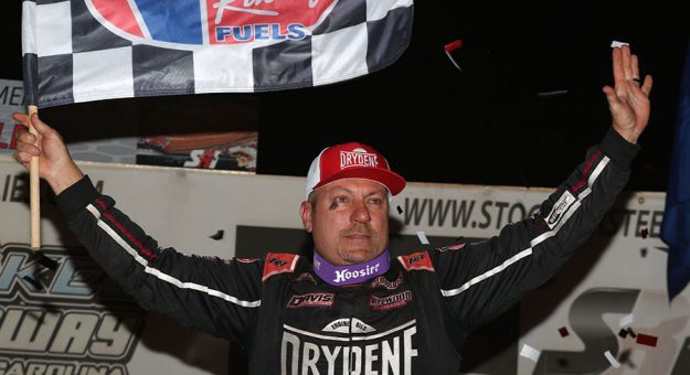 Chris Madden celebrates in victory lane Sunday at Cherokee Speedway. (Austin Bumgarner Photo)