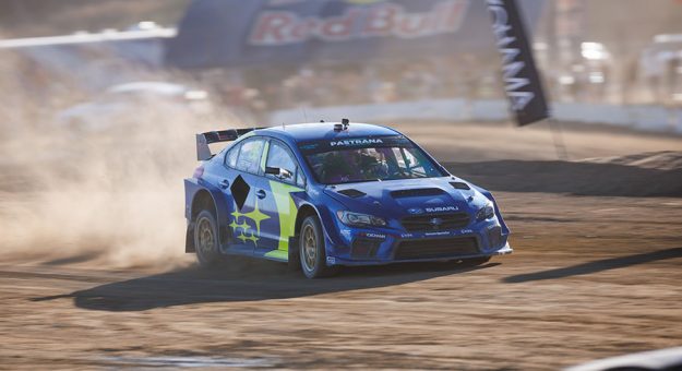 Travis Pastrana raced to another Nitro Rallycross win Sunday in California.