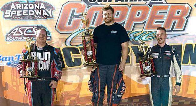 Tye Mihocko captured Friday’s preliminary feature in the sixth running of the Copper Classic at Arizona Speedway. (Ron Gilson Photo)
