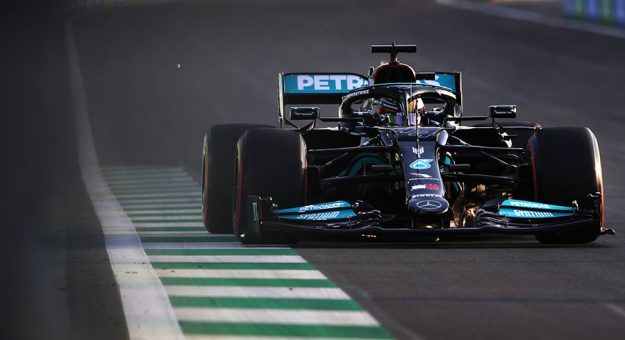Lewis Hamilton at speed Friday in Saudi Arabia. (LAT Images Photo)