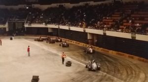 Midgets race on the floor of the Nassau Coliseum in February of 1983. (Petraitis Family Collection)