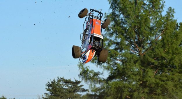 Brady Bacon’s remarkable comeback story in May’s Tony Hulman Classic after this flip at the Terre Haute (Ind.) Action Track was one that will be talked about for a long time to come. (Chuck Reed Photo)
