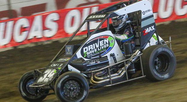 Emerson Axsom is in action Thursday night at the Chili Bowl. (Brendon Bauman Photo)