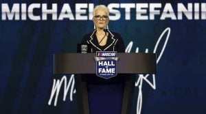 CHARLOTTE, NORTH CAROLINA - JANUARY 21: Julie Stefanik, the wife of NASCAR Hall of Fame inductee Mike Stefanik speaks during the 2021 NASCAR Hall of Fame Induction Ceremony at NASCAR Hall of Fame on January 21, 2022 in Charlotte, North Carolina. (Photo by Chris Graythen/Getty Images) | Getty Images