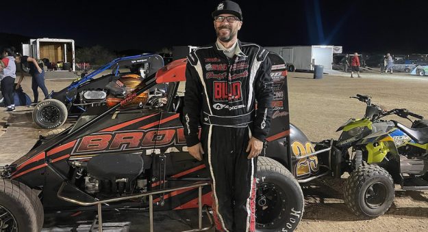 Cory Brown in victory lane at Adobe Mountain Speedway. (WMR photo)