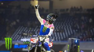 Eli Tomac earned his third consecutive Monster Energy AMA Supercross triumph Saturday at Detroit’s Ford Field. (Feld photo)