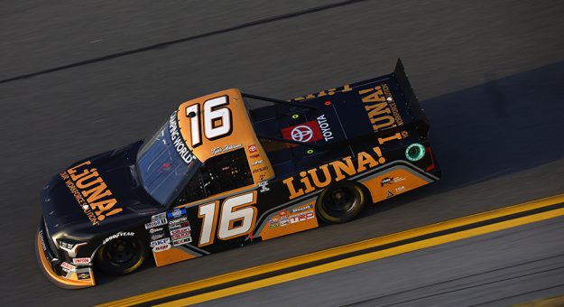 DAYTONA BEACH, FLORIDA - FEBRUARY 17: Tyler Ankrum, driver of the #16 LiUNA! Toyota, drives during practice for the NASCAR Camping World Truck Series NextEra Energy 250 at Daytona International Speedway on February 17, 2022 in Daytona Beach, Florida. (Photo by Jared C. Tilton/Getty Images) | Getty Images
