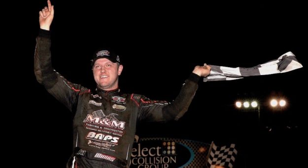 Brent Marks in victory lane at Lincoln Speedway. (Dan Demarco photo)