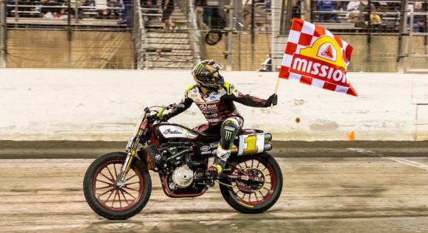 Jared Mees takes a victory lap at the Dirt Track at Texas Motor Speedway. (AFT photo)