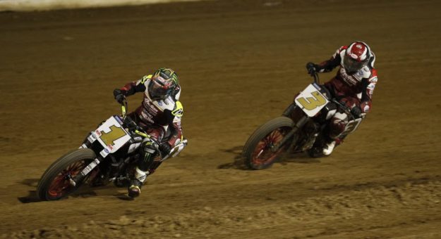 Jared Mees holds on ahead of Briar Bauman. (Photo: American Flat Track)