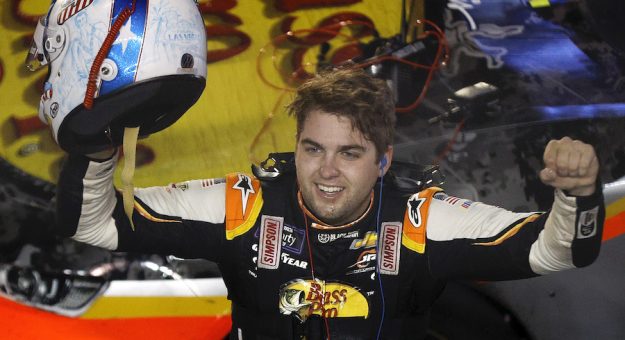 BRISTOL, TENNESSEE - SEPTEMBER 16: Noah Gragson, driver of the #9 Bass Pro Shops/TrueTimber/BRCC Chevrolet, celebrates after winning the NASCAR Xfinity Series Food City 300 at Bristol Motor Speedway on September 16, 2022 in Bristol, Tennessee. (Photo by Sean Gardner/Getty Images) | Getty Images