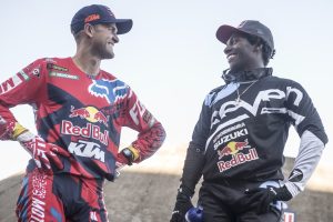 Ryan Dungey (L) and James Stewart (R) at Red Bull Straight Rhythm at Fairplex at Pomona on 10th of October, 2015 in Pomona, CA USA.