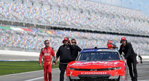 February 17, 2023: #7: Justin Allgaier, JR Motorsports, BRANDT Chevrolet Camaro during qualifying for the Beef. It’s What’s for Dinner 300 at the Daytona International Speedway.  (HHP/Tom Copeland)