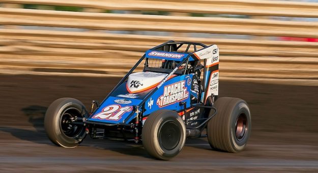 Jake Swanson (21AZ) during the Avanti Corn Belt Clash at Knoxville Raceway in Knoxville, Iowa, featuring the USAC AMSOILINC National Sprint Cars
