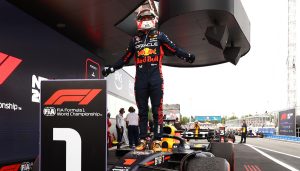 BARCELONA, SPAIN - JUNE 04: Race winner Max Verstappen of the Netherlands and Oracle Red Bull Racing celebrates in parc ferme during the F1 Grand Prix of Spain at Circuit de Barcelona-Catalunya on June 04, 2023 in Barcelona, Spain. (Photo by Mark Thompson/Getty Images) // Getty Images / Red Bull Content Pool // SI202306040477 // Usage for editorial use only // | Getty Images