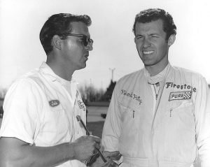 MACON, GA - JUNE 6, 1967:  Crew chief Dale Inman (L) goes over a race plan with Richard Petty. The chat paid off, as they won the Macon 300.  (Photo by ISC Archives via Getty Images)